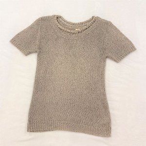 Anthropologie Moth Sweater Latticed Knit Top Short Sleeve Taupe Tan Small